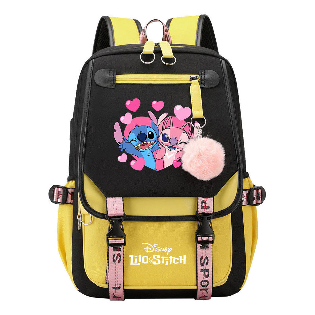 Interstellar Baby Stitch Usb Backpack For Boys And Girls Casual Woven Strap Flip Backpack