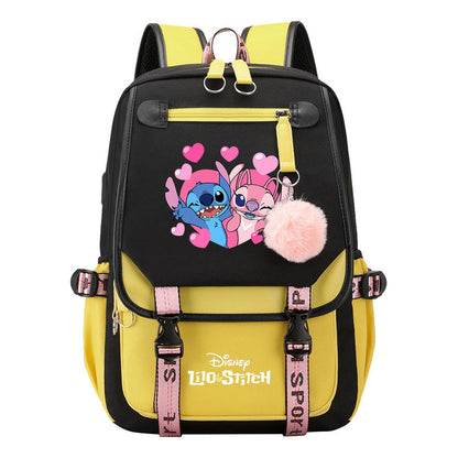 Interstellar Baby Stitch Usb Backpack For Boys And Girls Casual Woven Strap Flip Backpack