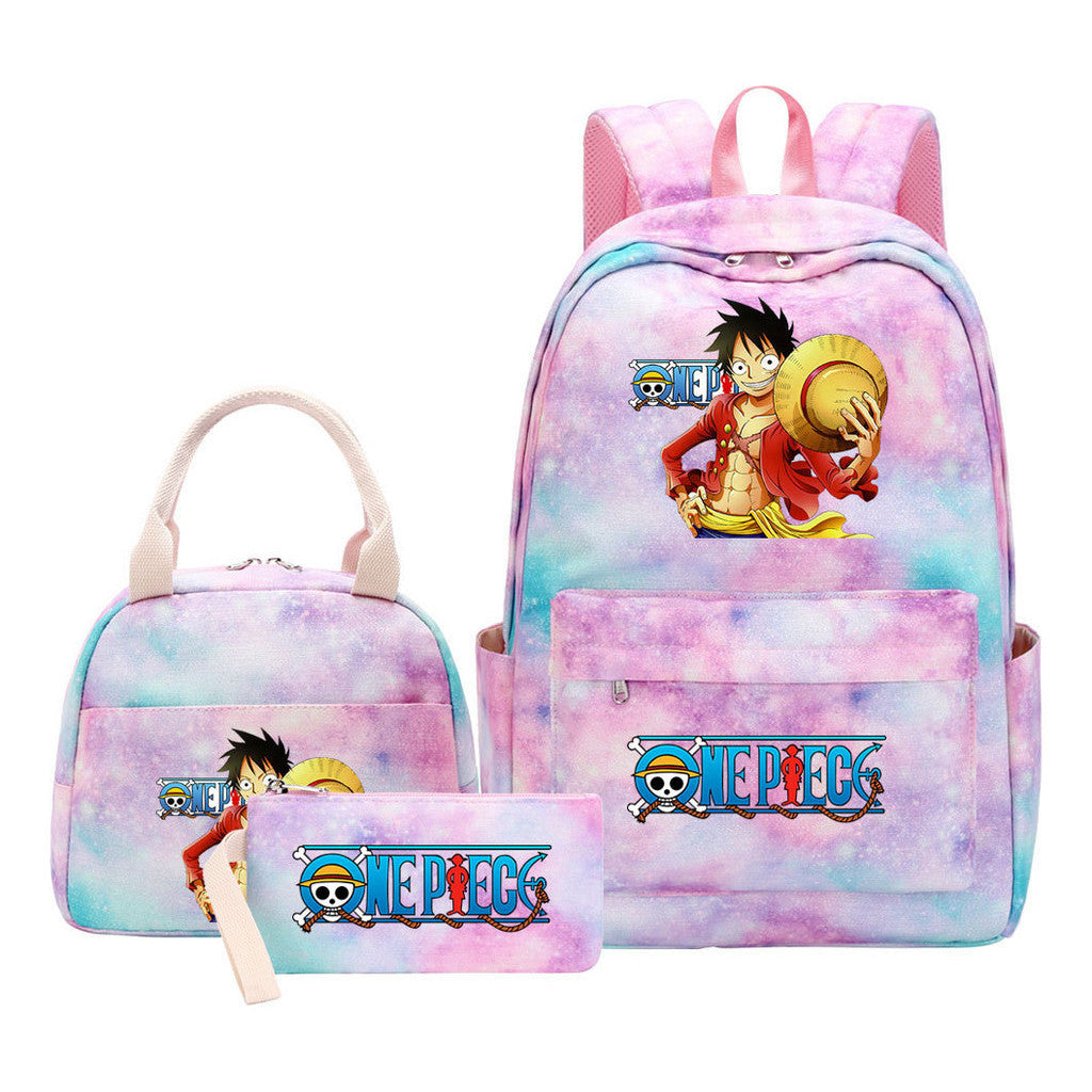 Cartoon Pirate King  Student Girl Backpack Lunch Bag Three Piece Set Backpack