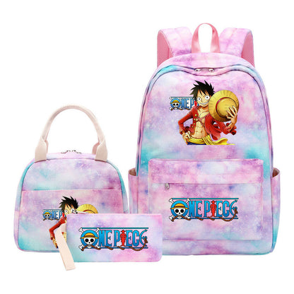 Cartoon Pirate King  Student Girl Backpack Lunch Bag Three Piece Set Backpack