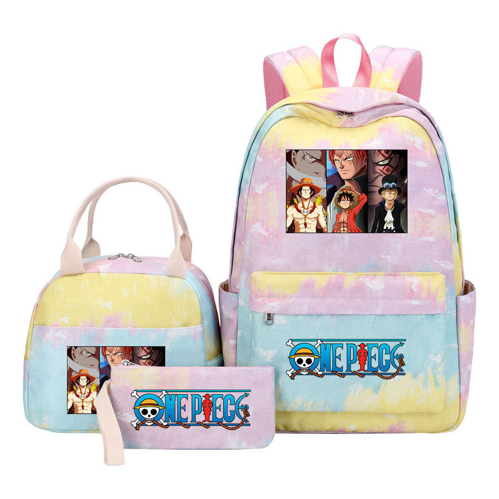 Cartoon Pirate King  Student Girl Backpack Lunch Bag Three Piece Set Backpack