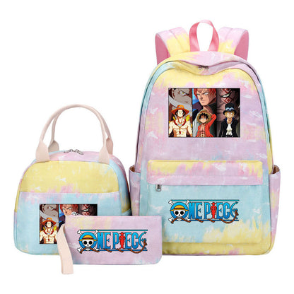 Cartoon Pirate King  Student Girl Backpack Lunch Bag Three Piece Set Backpack