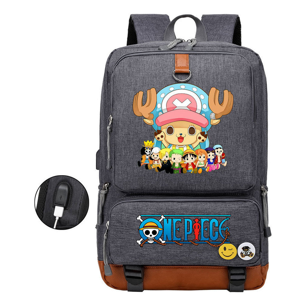 Cartoon One Piece Print Usb Youth Student Backpack For Leisure Travel Backpack