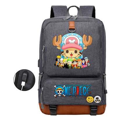 Cartoon One Piece Print Usb Youth Student Backpack For Leisure Travel Backpack
