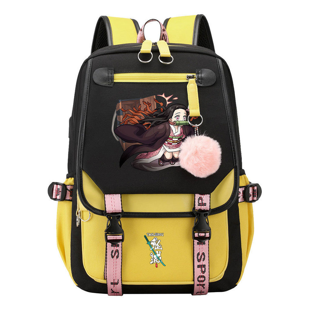 Cartoon Fashion Usb Youth School Bag For Boys And Girls Casual Ribbon Flip Backpack