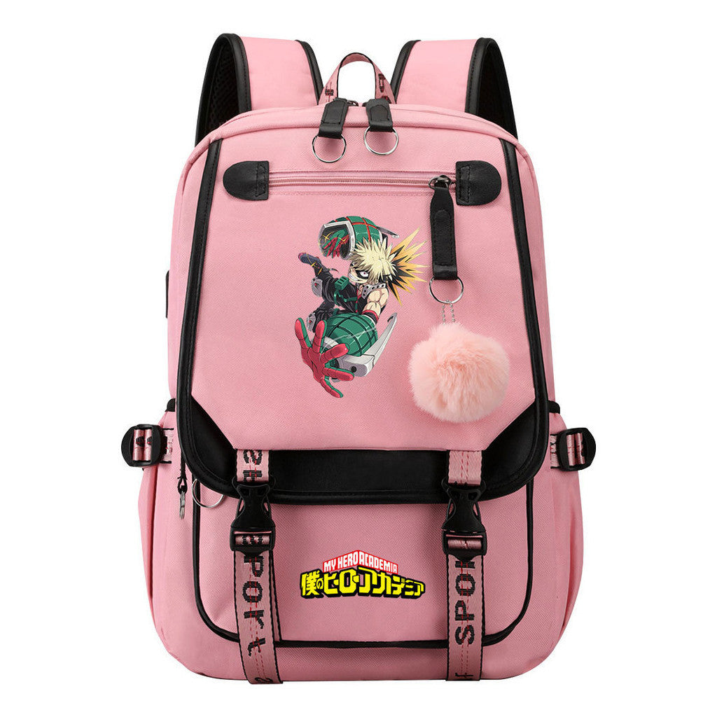 My Heroes Academy Usb Youth Student Backpack With Casual Woven Strap Flip Back Backpack