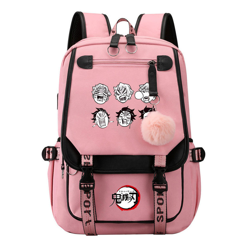 Cartoon Fashion Usb Student Backpack With Casual Woven Strap Flip Back Backpack