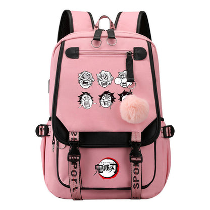 Cartoon Fashion Usb Student Backpack With Casual Woven Strap Flip Back Backpack