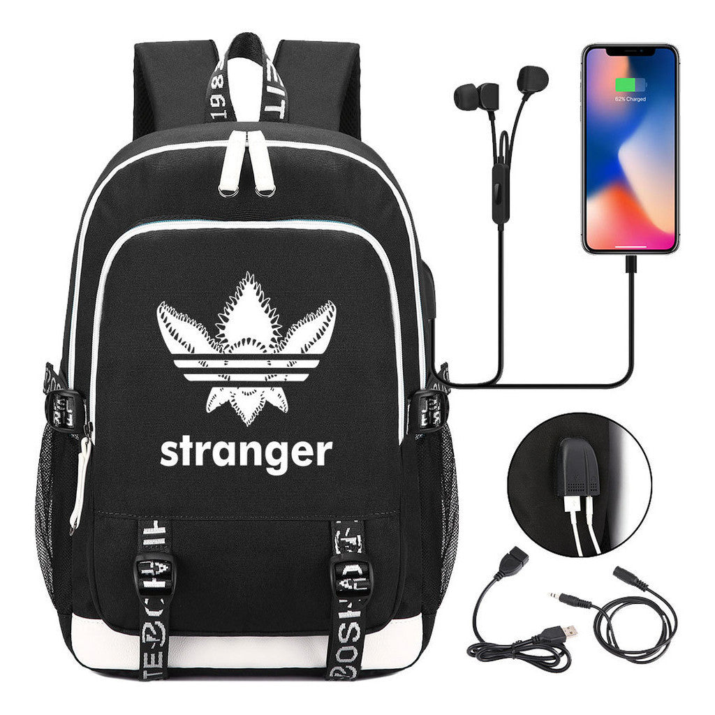 Strange Story Printed Usb Youth Student Backpack For Leisure Travel Backpack
