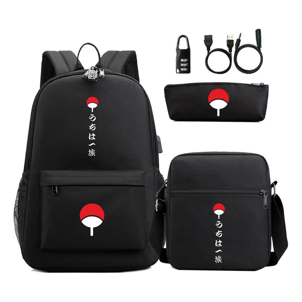 Naruto Usb Password Lock Youth Student Backpack Three Piece Set Backpack Set