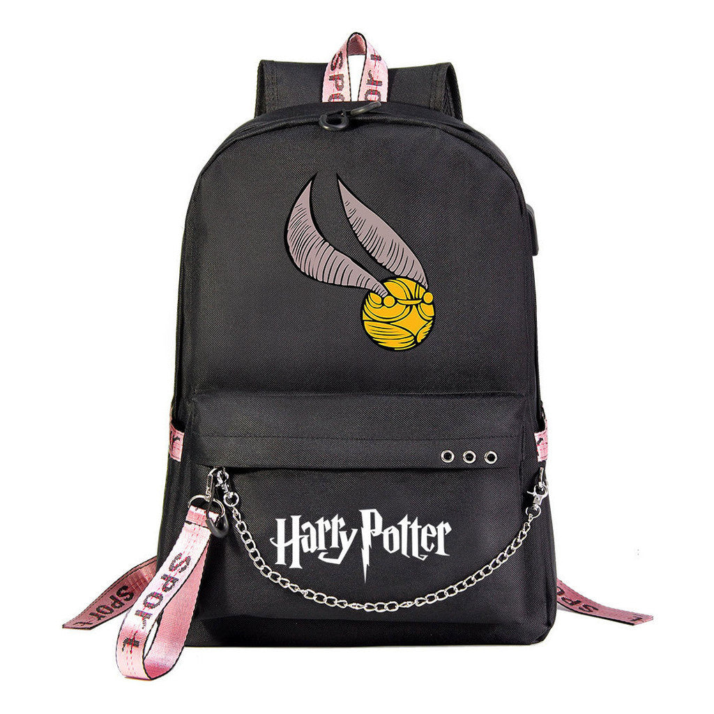School Of Witchcraft And Wizardry Emblem Usb Student School Bag Leisure Travel Backpack