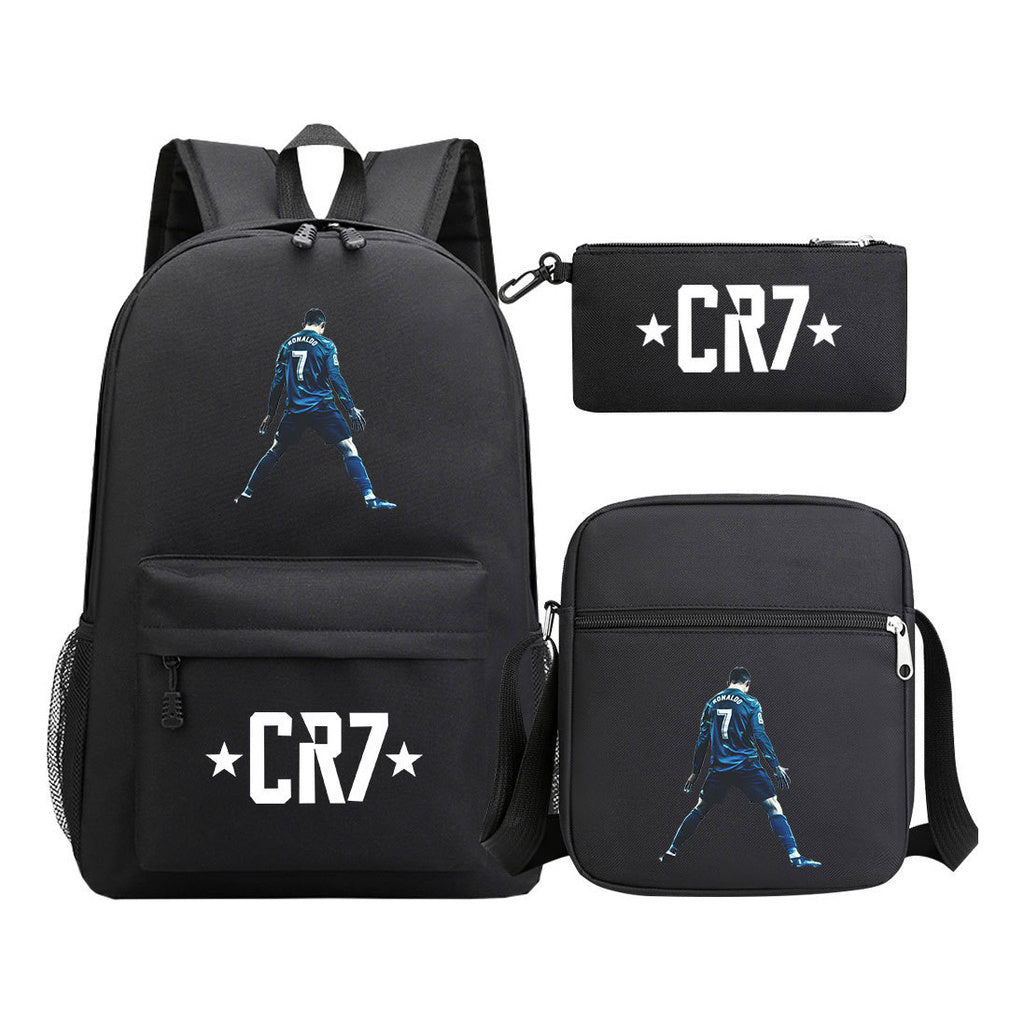 Sports star Cristiano Ronaldo printed youth student backpack 3-piece set for boys and girls backpack set