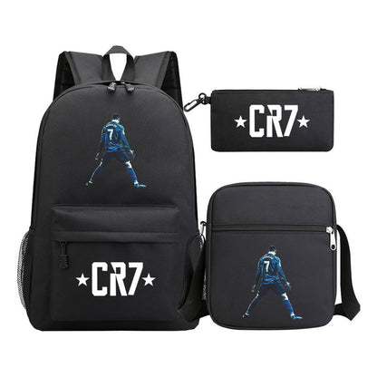 Sports star Cristiano Ronaldo printed youth student backpack 3-piece set for boys and girls backpack set
