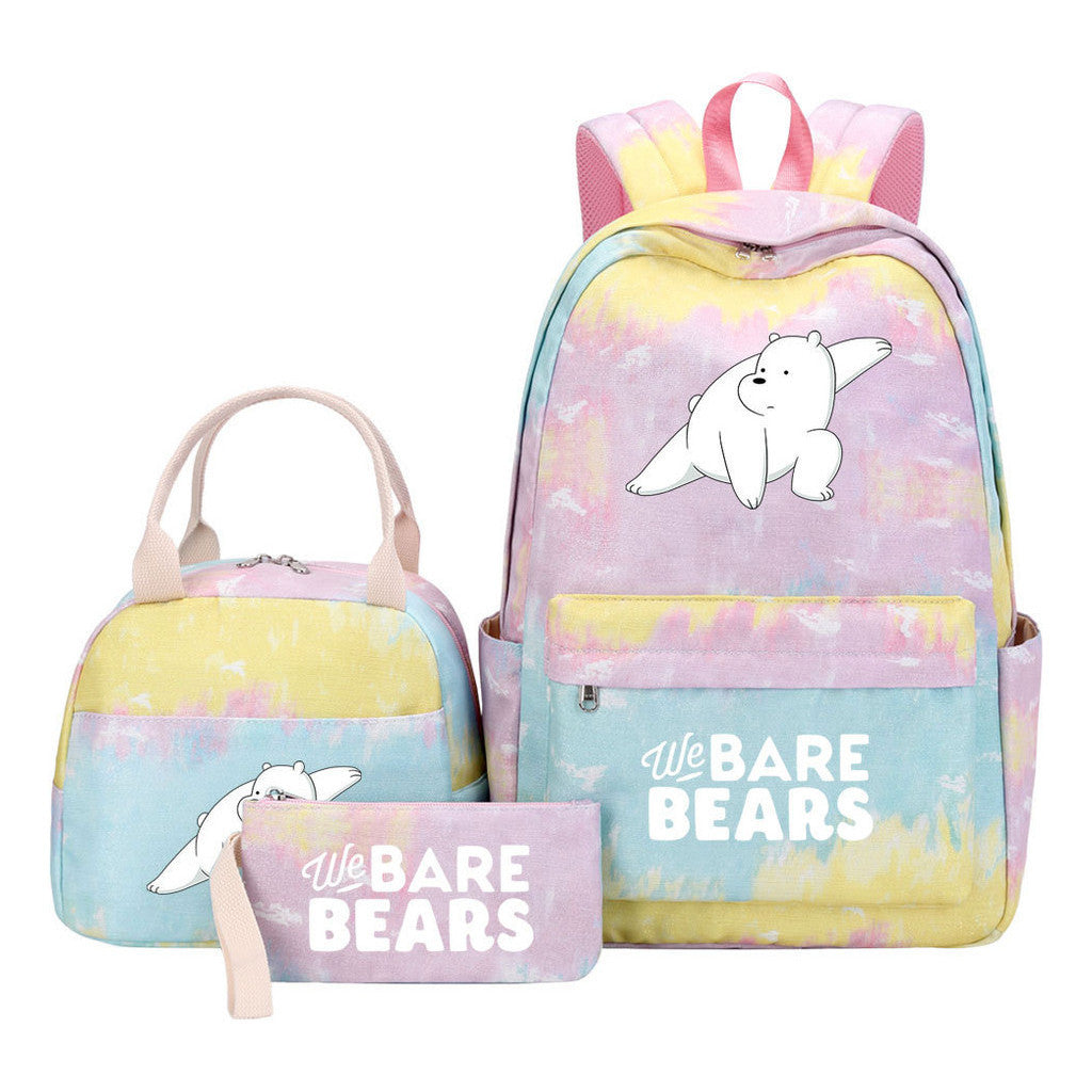 Cartoon Cute Three Bears Youth Student Girls School Bag Lunch Bag Three Piece Set Backpack Set