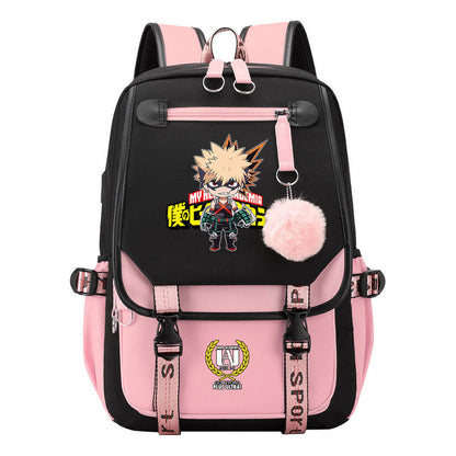 My Heroes Academy Usb Youth Student Backpack For Boys And Girls, Casual Woven Strap Flip Back Backpack