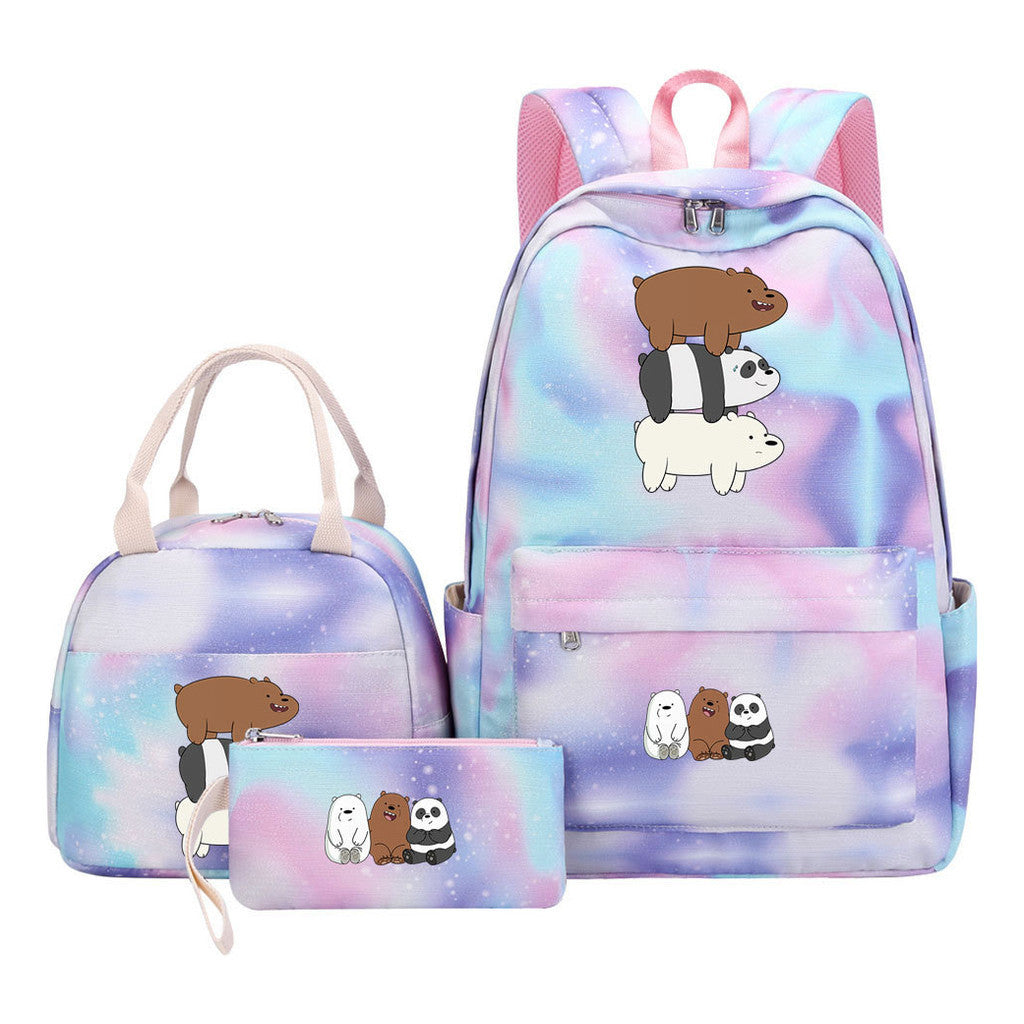 Cartoon Cute Three Cheap Bears Youth Student Girls School Bag Lunch Bag Three Piece Set Backpack Set