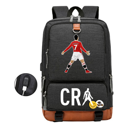 Football Star Cristiano Ronaldo Printed Usb Youth Primary And Secondary School Backpack For Boy And Girl's Leisure Travel Backpack