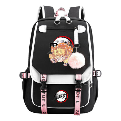 Comic Cartoon Fashion Usb Student Backpack Casual Woven Flap Backpack