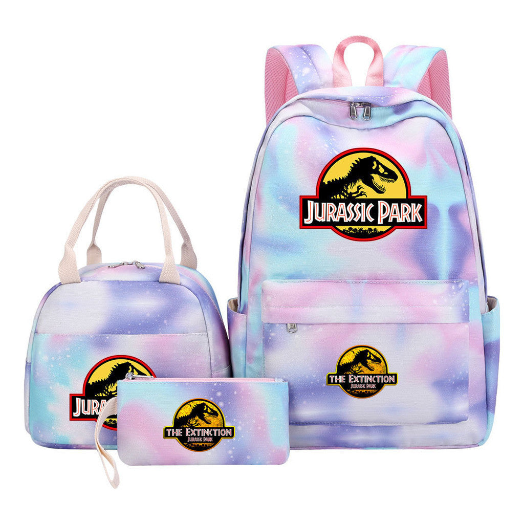 Jurassic Park Dinosaur Youth School Bag Lunch Bag Three Piece Set Backpack Set