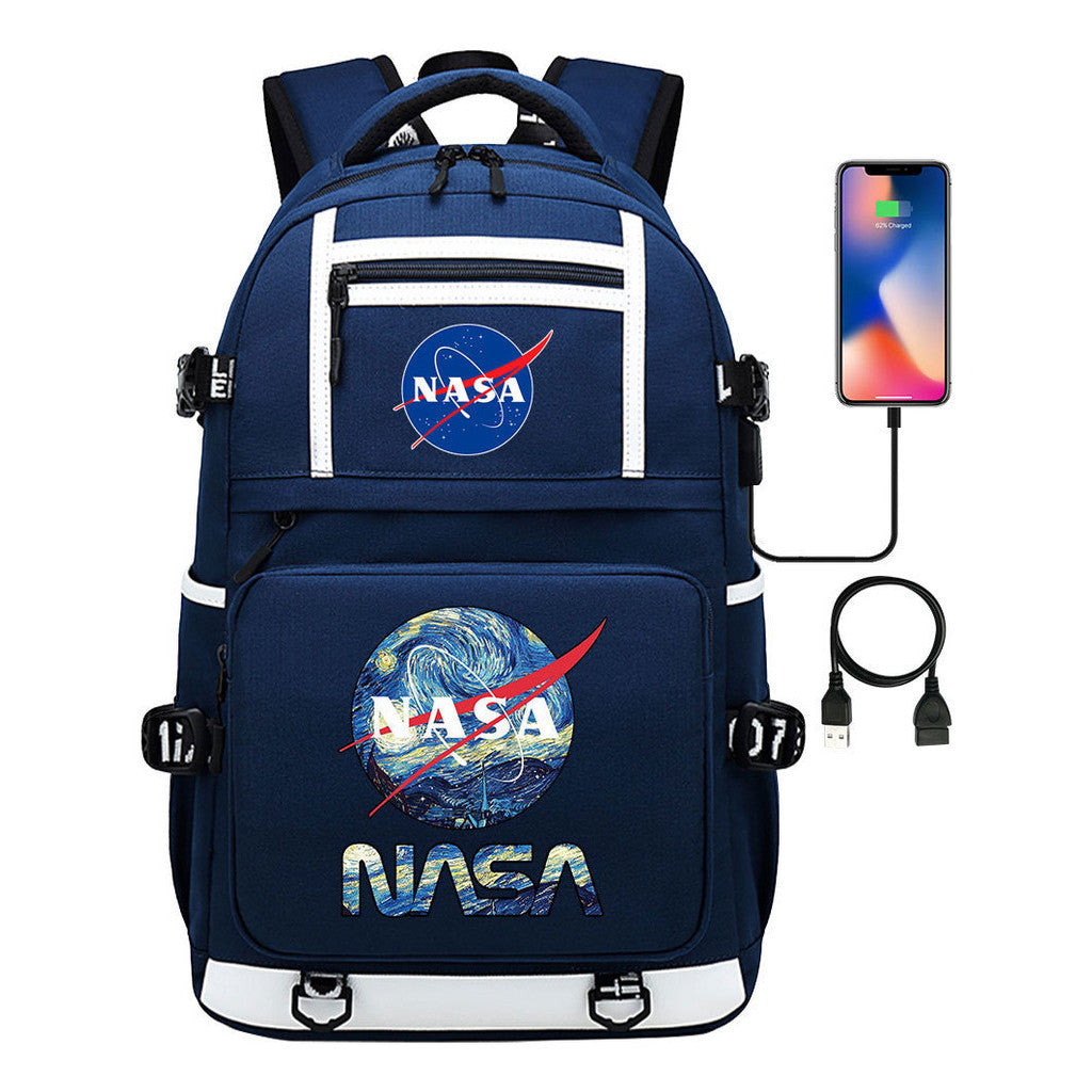 Fashionable Space Printed Usb Student Backpack Backpack Leisure Travel Backpack