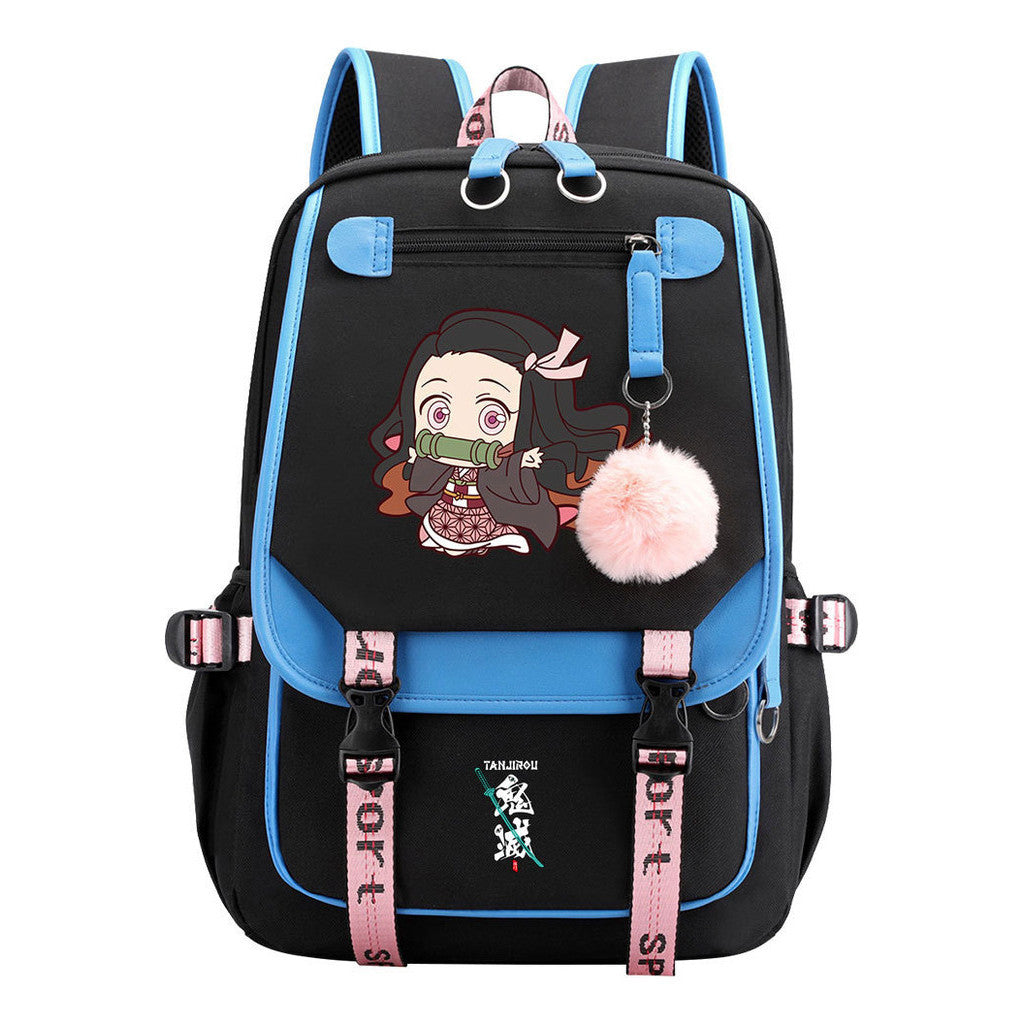 Comic Cartoon Fashion Usb Student Backpack Casual Woven Flap Backpack