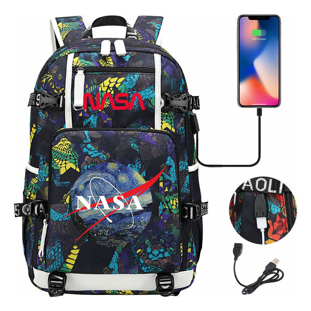Nasa Fashion Printed Student Backpack With Large Capacity Leisure Travel Backpack