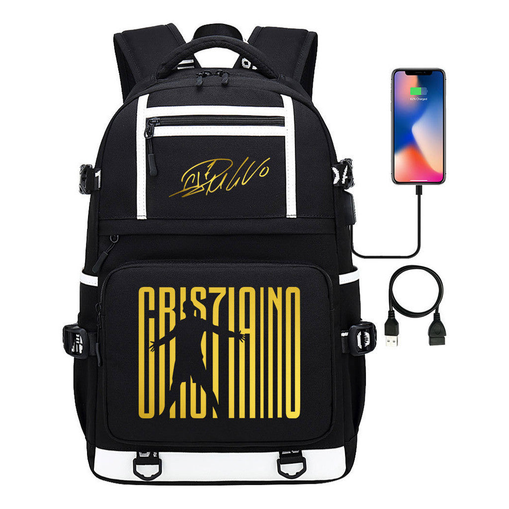 Sports Star Cristiano Ronaldo Usb Youth Student School Bag Men's And Women's Backpack Leisure Travel Bag