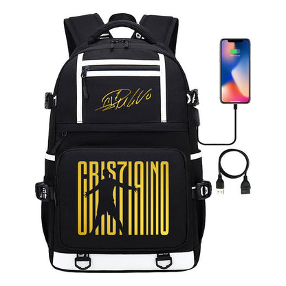Sports Star Cristiano Ronaldo Usb Youth Student School Bag Men's And Women's Backpack Leisure Travel Bag