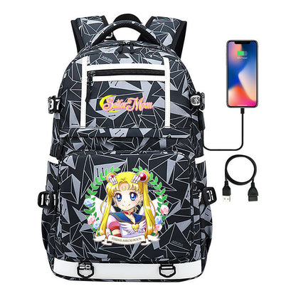 Anime Beauty Girl Warrior Usb Youth Student School Bag Men's And Women's Backpack Leisure Travel Backpack