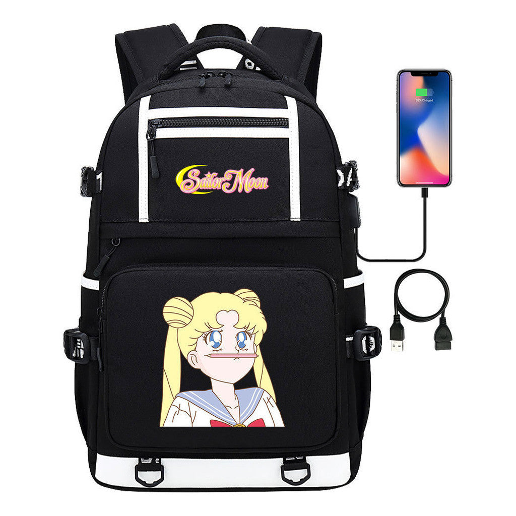 Anime Beauty Girl Warrior Usb Youth Student School Bag Men's And Women's Backpack Leisure Travel Backpack