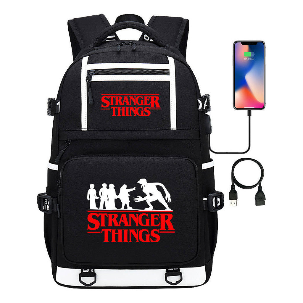 Strange Story Printed Usb Youth Student Backpack For Men And Women's Leisure Travel Backpack