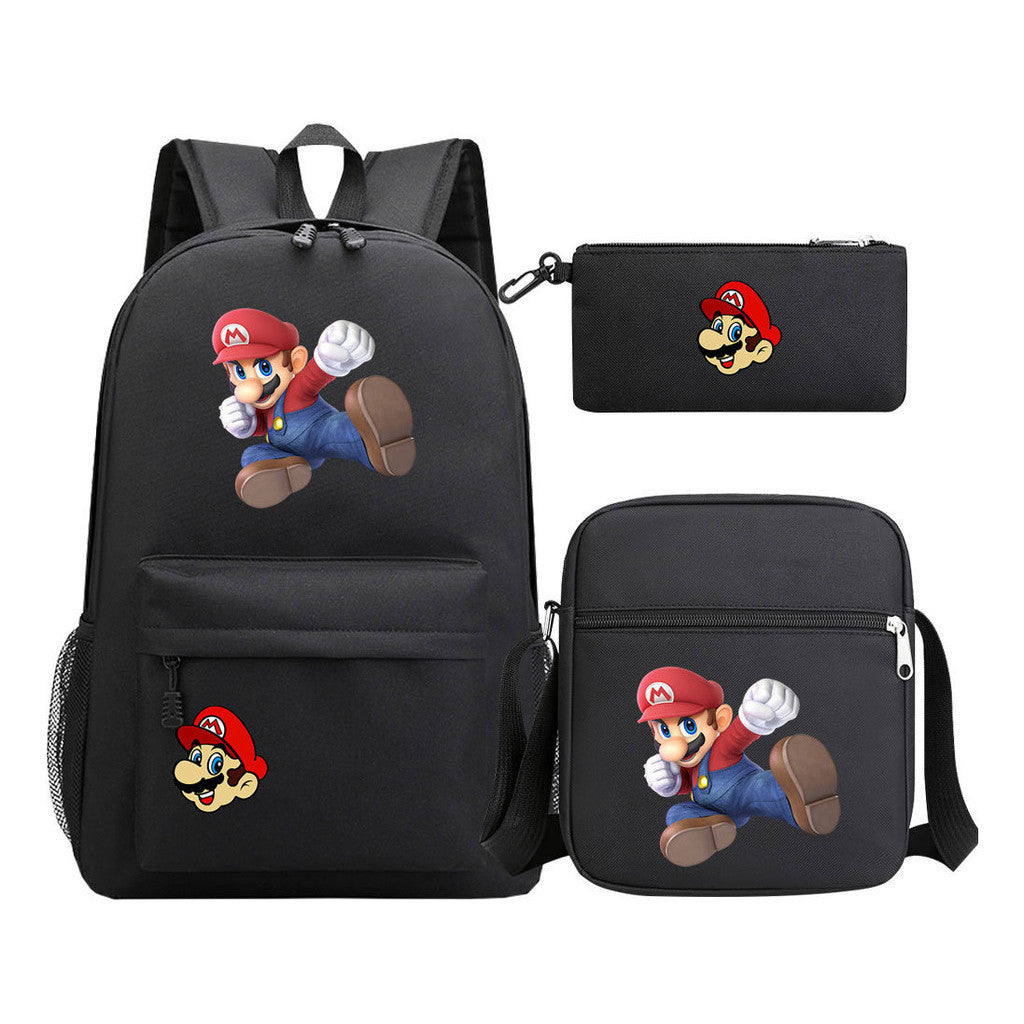 Super Mario Printed Student Backpack Three Piece Set For Men And Women's Backpack Set