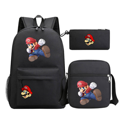 Super Mario Printed Student Backpack Three Piece Set For Men And Women's Backpack Set