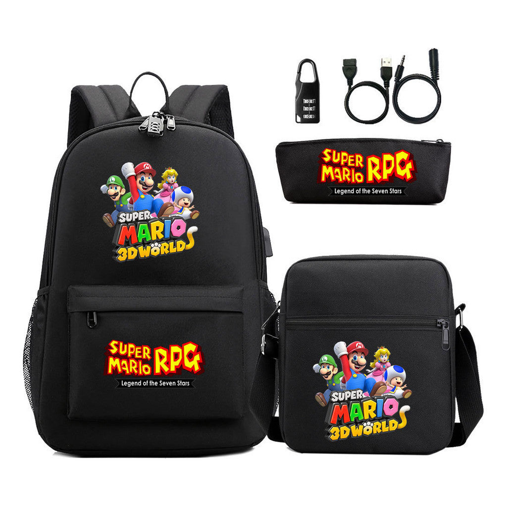Usb Password Lock Youth Student Backpack Three Piece Set For Men And Women Backpacks