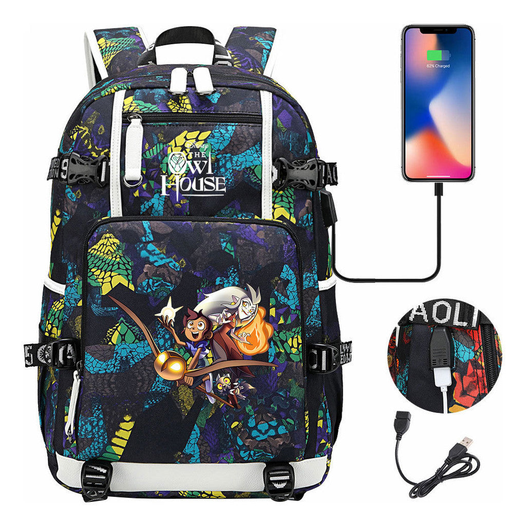 Anime Owl Magic Print Youth Student School Bag Backpack Leisure Travel Backpack