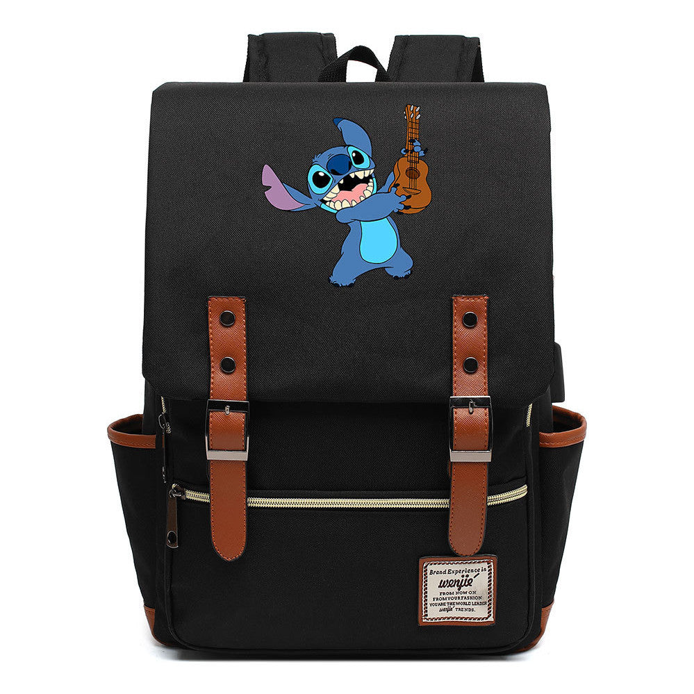 Anime Star Baby Stitch Printed Youth Student Backpack Usb Casual Backpack