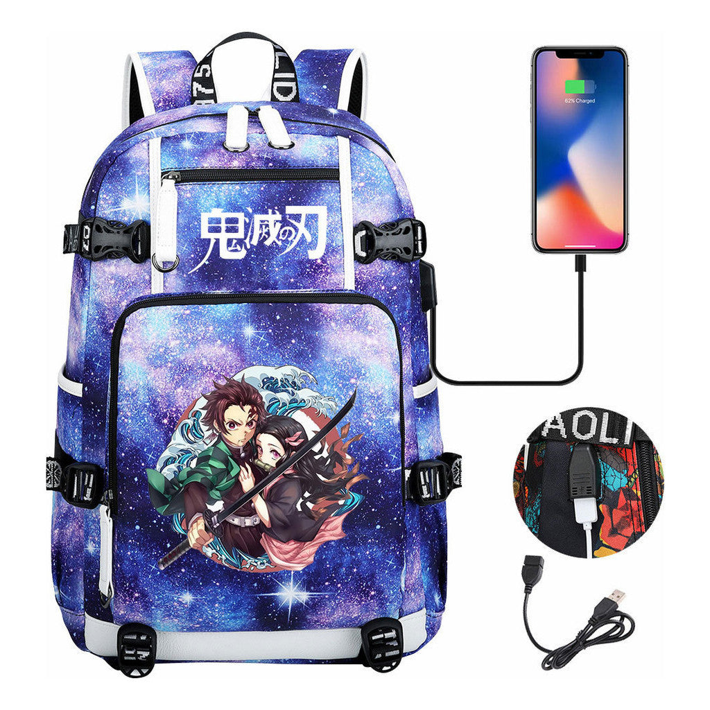 Cartoon Printed Usb Large Capacity Backpack For Men And Women's Leisure Travel Backpack