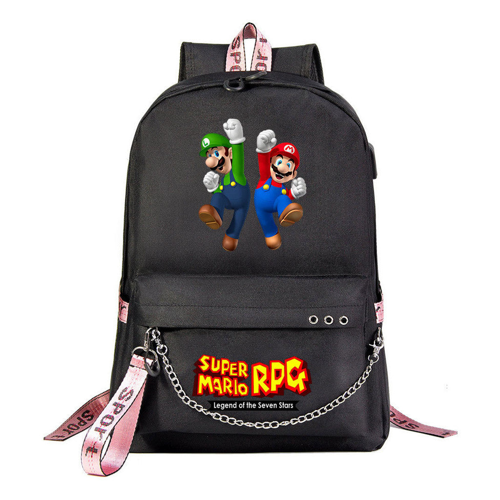 Super Mario Printed Usb Youth Student Backpack For Leisure Travel Backpack