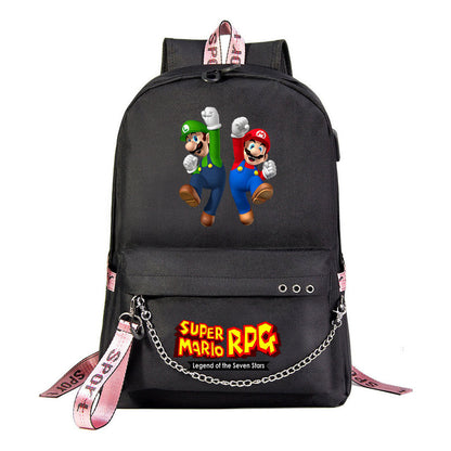 Super Mario Printed Usb Youth Student Backpack For Leisure Travel Backpack
