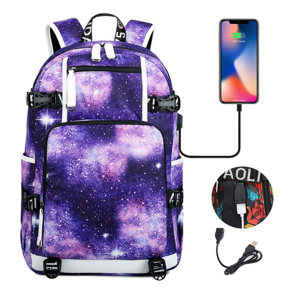 Printed Usb Youth Student School Bag Leisure Large Capacity Travel Backpack