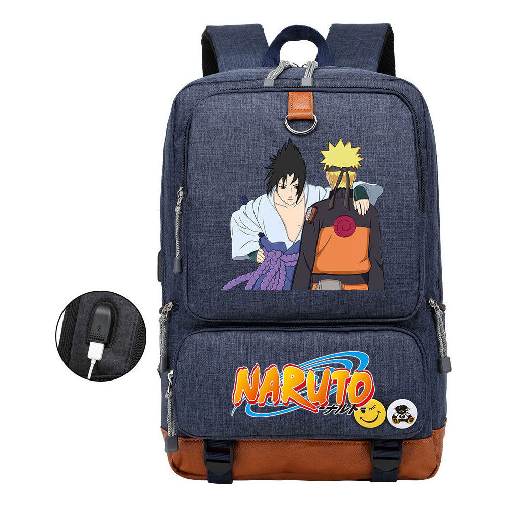 Naruto Print Usb Youth Student Backpack For Men And Women Leisure Travel Backpack