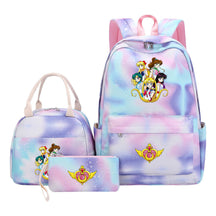 Anime Beauty Girl Warrior Girls School Bag Lunch Bag Three Piece Set Backpack Set