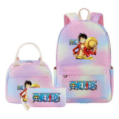 Cartoon Pirate King  Student Girl Backpack Lunch Bag Three Piece Set Backpack