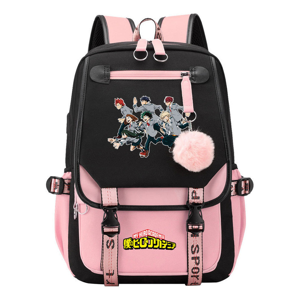 My Heroes Academy Usb Youth Student Backpack With Casual Woven Strap Flip Back Backpack
