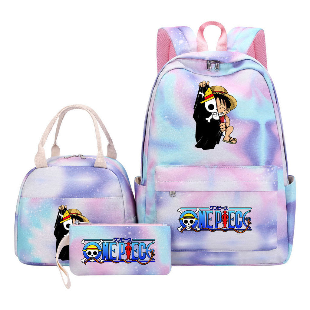 Cartoon Manga Pirate Wang Qing Student Girls School Bag Lunch Bag Three Piece Set Backpack Set