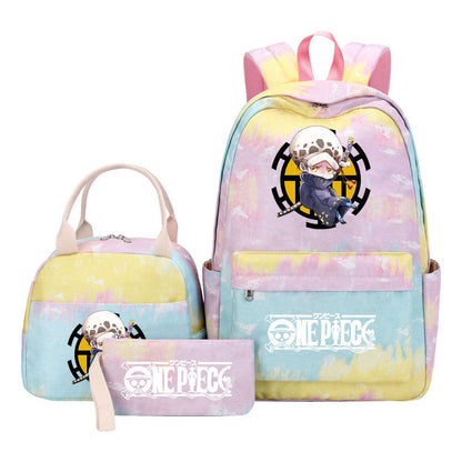 Cartoon Pirate King Youth Student Girls School Bag Lunch Bag Three Piece Set Backpack Set
