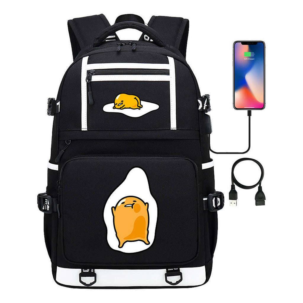 Cartoon Comics Lazy Egg Usb Youth Student Backpack Boys And Girls Backpack Leisure Travel Bag