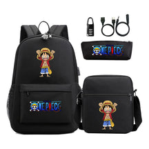 Cartoon Pirate King Usb Password Lock Youth Student Backpack Three Piece Set Backpack