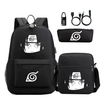 Fashionable Naruto Usb Password Lock Youth Student School Bag Three Piece Backpack Set