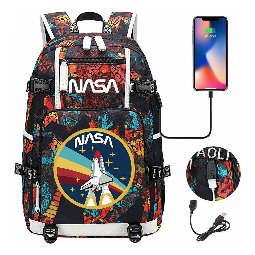 Nasa Fashion Printed Usb Student Backpack For Leisure Travel Backpack